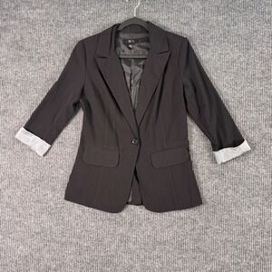 BCX Womens Black Blazer L 3/4 Sleeve Cuffed Career‎ Casual Modern Minimalist